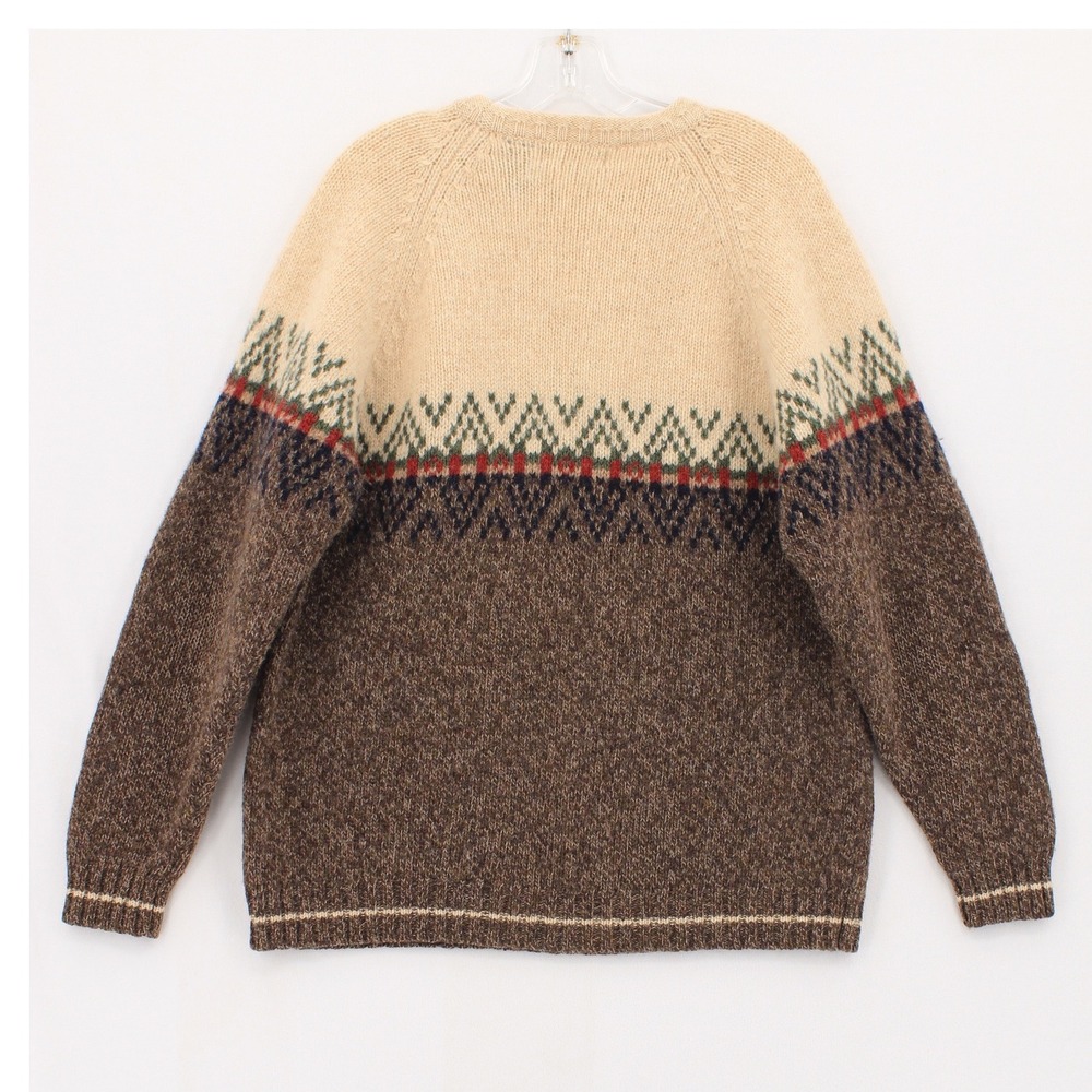 Structure Shetland Wool Fair Isle Sweater mens Medium Brown Cream Crewneck Knit - Picture 2 of 9